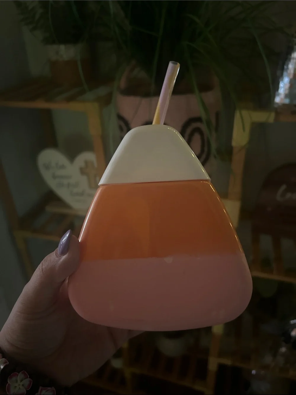 Kawaii Candy Corn Cup with Straw - Pink & Orange